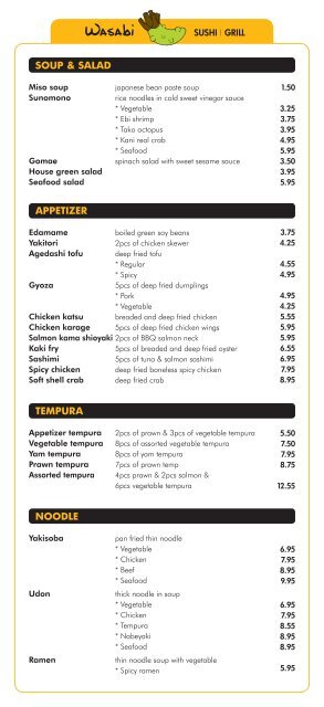 Wasabi Sushi &amp; Grill Main Menu (PDF)