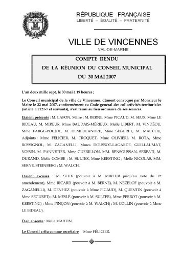LE CONSEIL, - Ville de Vincennes
