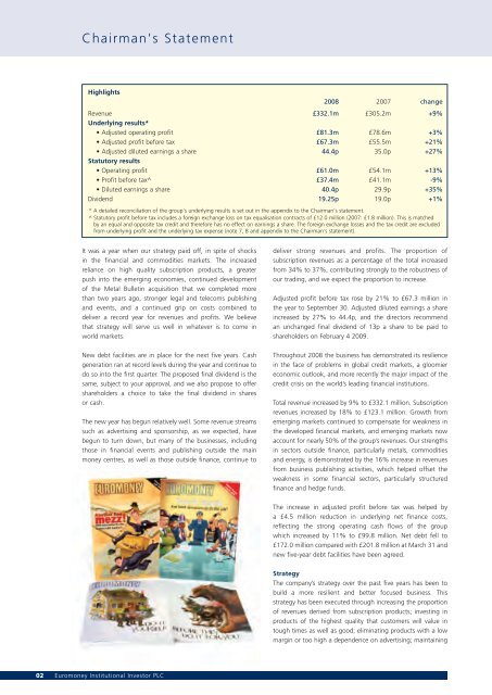 Annual Report & Accounts 2008 - Euromoney Institutional Investor ...