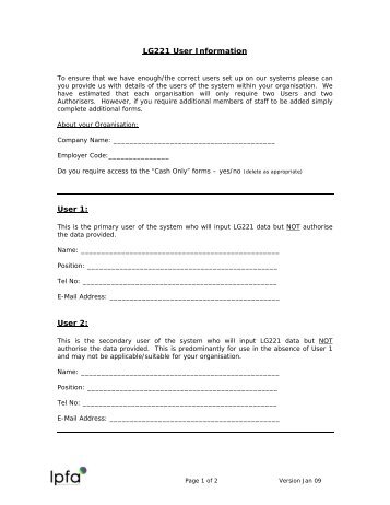 LG221 User Information form