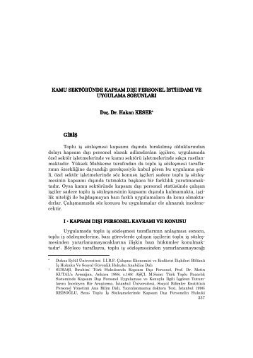 Doç. Dr. Hakan KESER "Kamu Sektöründe Kapsam Dışı Personel ...