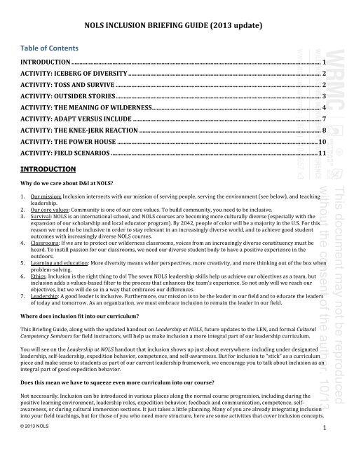 2013 Inclusion Briefing Guide (pdf) - NOLS