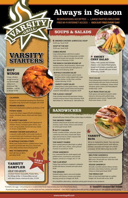 The sale varsity menu