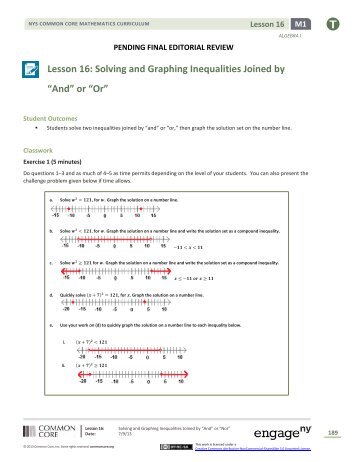 Lesson 16: Solving and Graphing Inequalities Joined by “And” or “Or”
