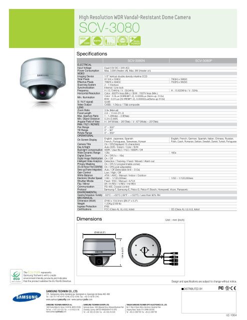 Samsung SCV-3080 vandal dome Datasheet