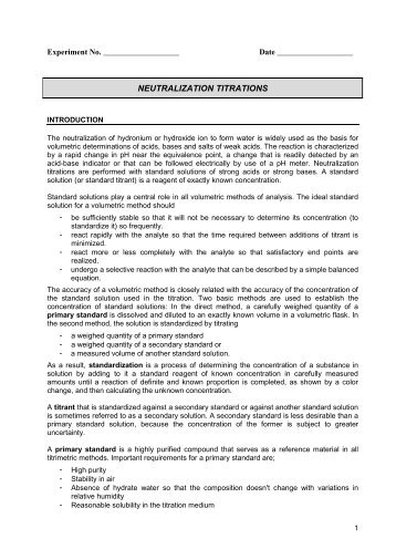 NEUTRALIZATION TITRATIONS