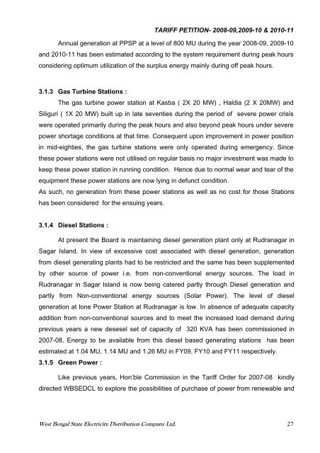 Tariff Petition 2008-09 to 2010-11 - WBSEDCL