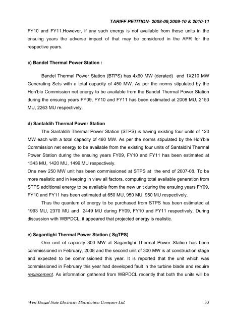 Tariff Petition 2008-09 to 2010-11 - WBSEDCL