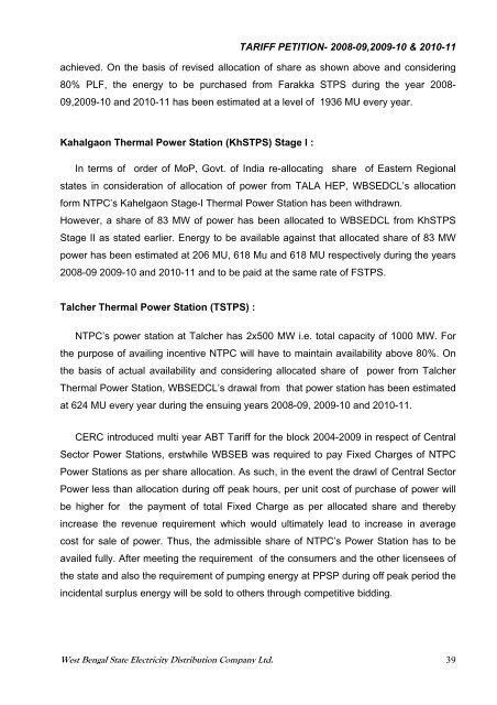 Tariff Petition 2008-09 to 2010-11 - WBSEDCL