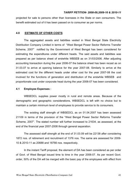 Tariff Petition 2008-09 to 2010-11 - WBSEDCL