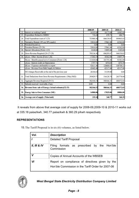 Tariff Petition 2008-09 to 2010-11 - WBSEDCL