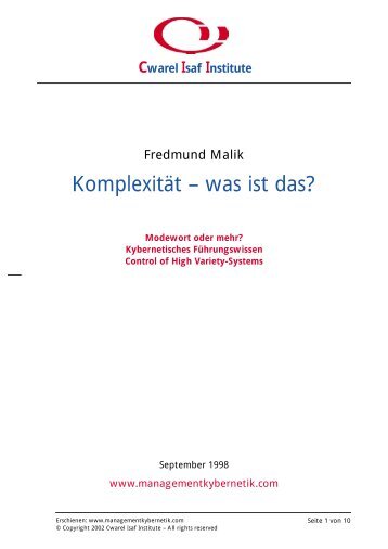 Komplexität – was ist das? - Das Cwarel Isaf Institute