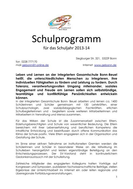 Schulprogramm Integrierte Gesamtschule Bonn Beuel