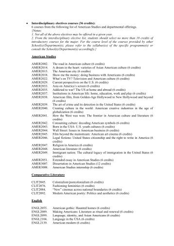 • Interdisciplinary electives courses (36 credits ... - American Studies