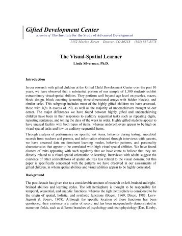 V-100 The Visual Spatial Learner - the Gifted Development Center