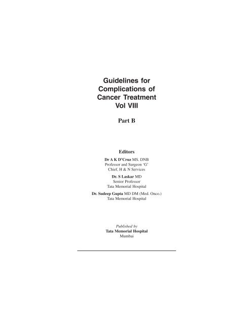 Guidelines for Complications of Cancer Treatment Vol VIII Part B