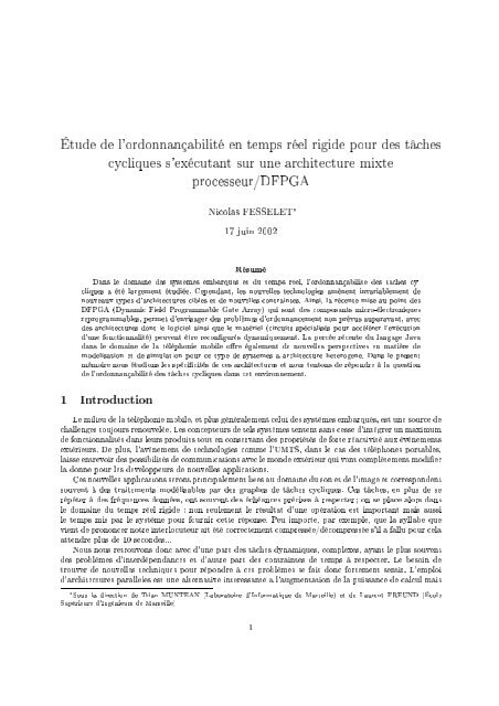 Etude De L Ordonnan A Ilit2 En Temps R2el Rigide Pour Des Trches