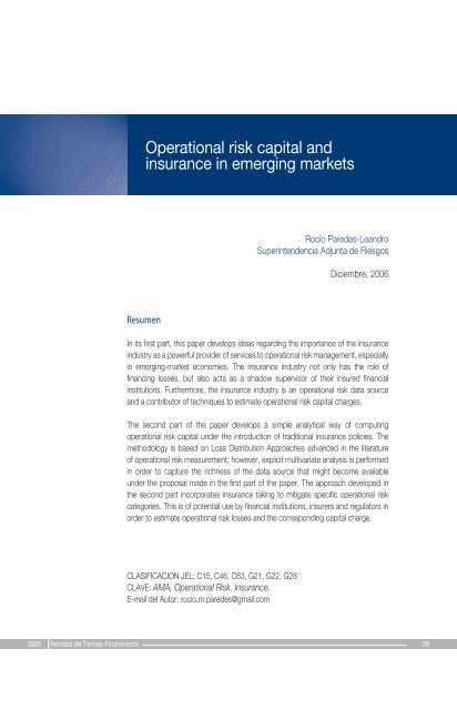 Operational risk capital and insurance in emerging markets