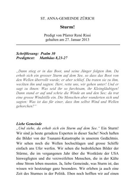 Predigt vom 27. Januar 2013; Matthäus 8,23-28