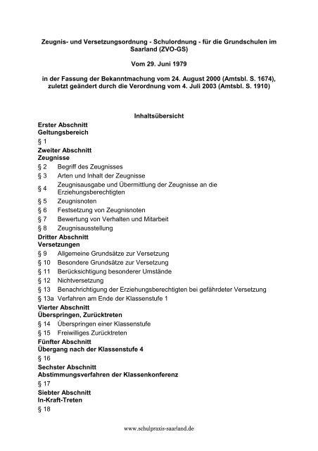 Zeugnis Und Versetzungsordnung Schulordnung Fur Die