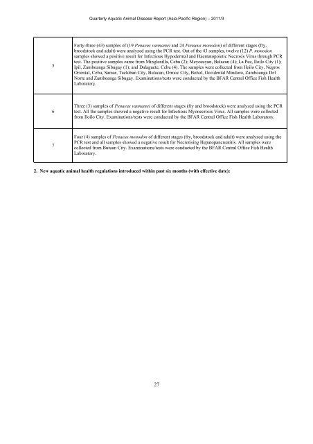 QUARTERLY AQUATIC ANIMAL DISEASE REPORT - Library ...