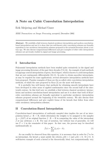 A Note on Cubic Convolution Interpolation - Biomedical Imaging ...
