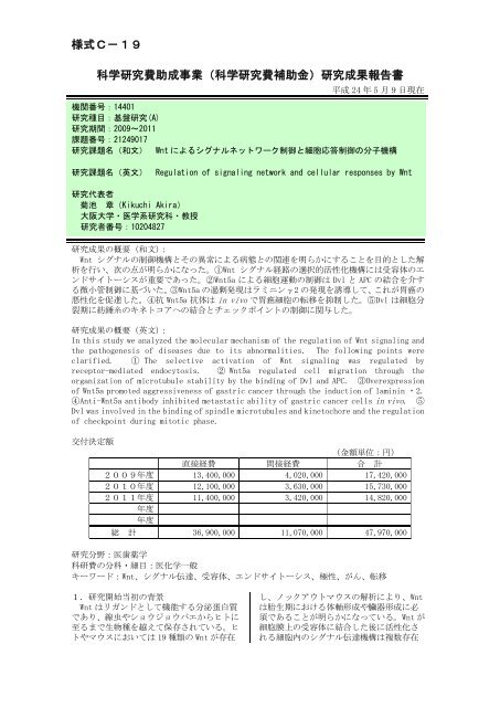 研究成果報告書 - KAKEN - 科学研究費助成事業データベース