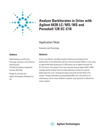 Analyze Barbiturates in Urine with Agilent 6430 LC/MS/MS and ...