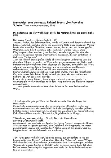 Manuskript zum Vortrag zu Richard Strauss „Die Frau ohne