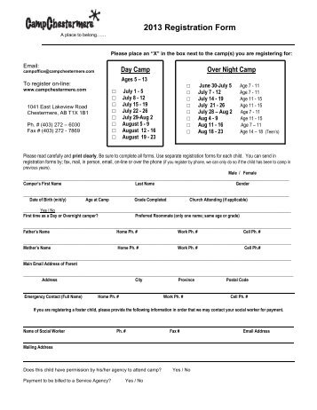 Printable Registration Form - Camp Chestermere