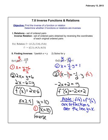 7.8 Inverse Functions & Relations