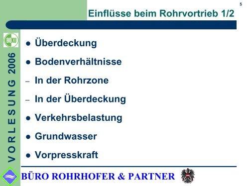 BÜRO ROHRHOFER & PARTNER VORLESUNG 2006 Rohrstatik