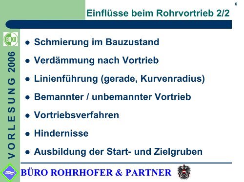 BÜRO ROHRHOFER & PARTNER VORLESUNG 2006 Rohrstatik