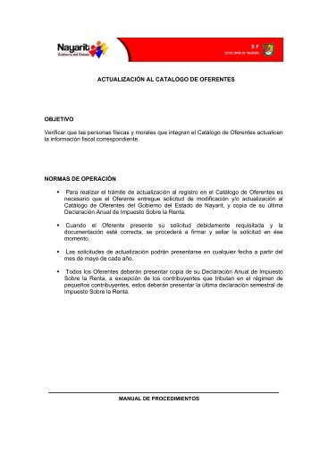ACTUALIZACIÃN AL CATALOGO DE OFERENTES OBJETIVO ...