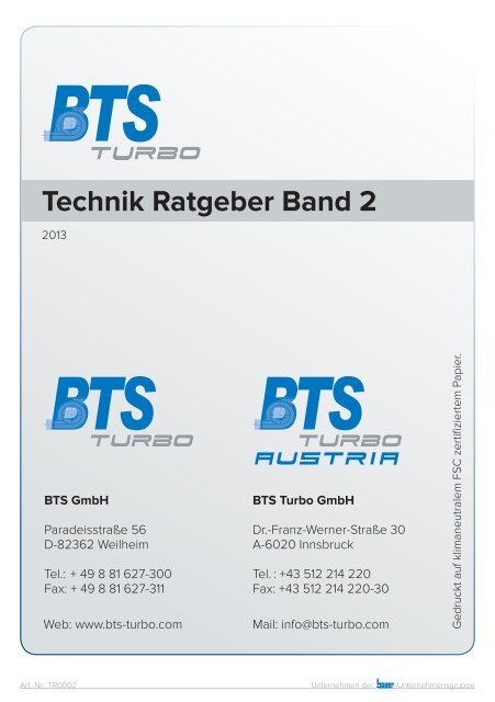 Technik Ratgeber Band 2 - Turboladerbauarten - BTS Turbo