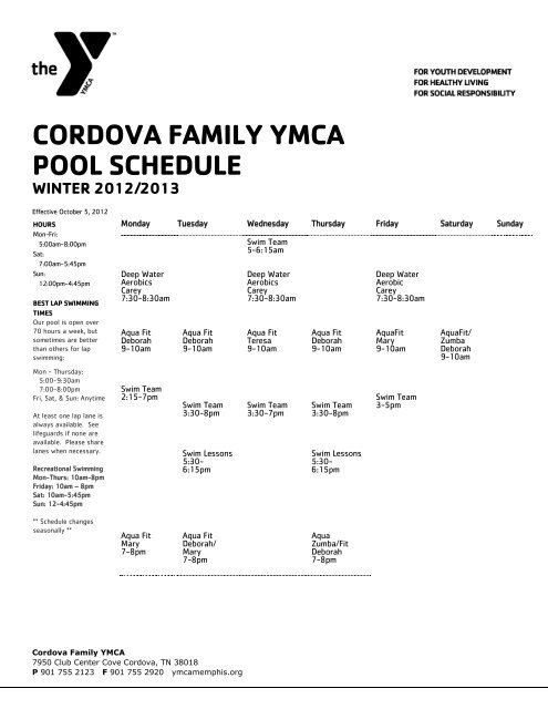 family ymca pool schedule