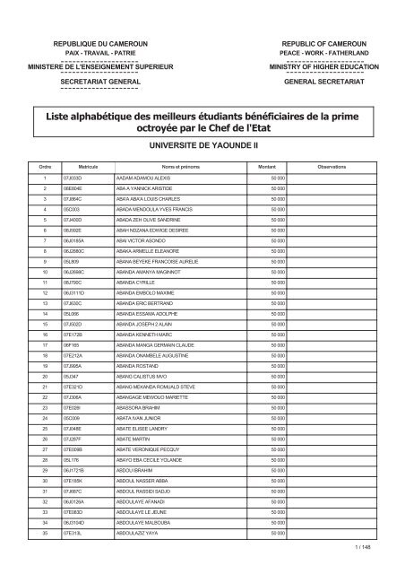 Page 1 Republique Du Cameroun Paix Travail Patrie