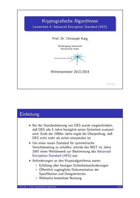 Handouts - Prof. Dr. Christoph Karg - Hochschule Aalen