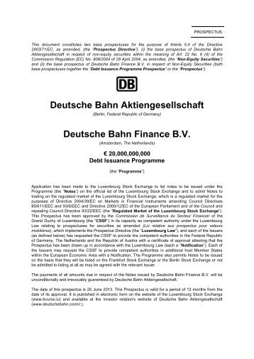 Deutsche Bahn Aktiengesellschaft Deutsche Bahn Finance B.V.