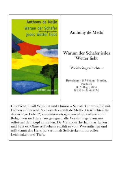Anthony De Mello Warum Der Schafer Jedes Wetter Liebt Newsletter