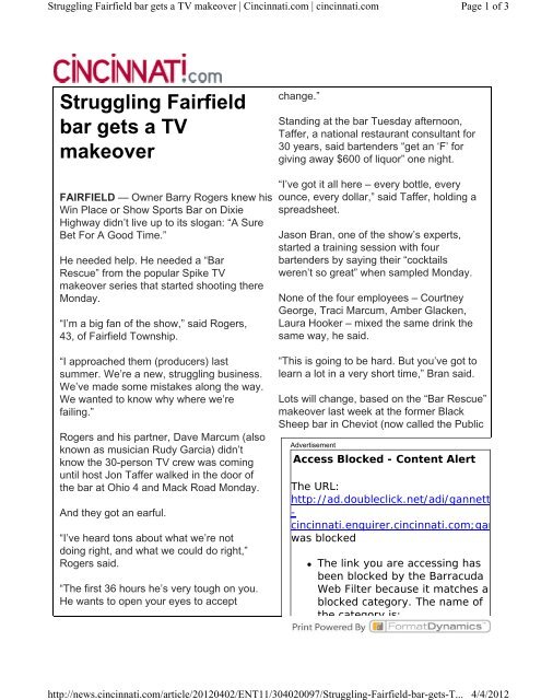 Struggling Fairfield bar gets a TV makeover - The City of Fairfield Ohio