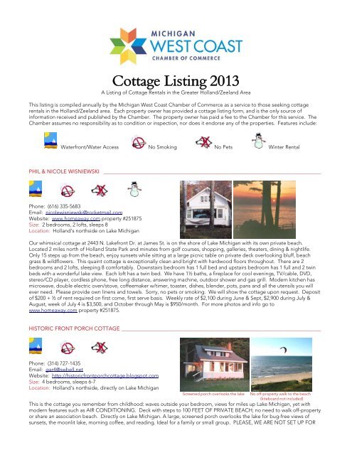 Cottage Listing 2013 - Holland Area Chamber of Commerce