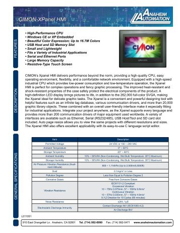 L011051 - XPanel Spec Sheet.pdf - Anaheim Automation