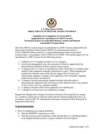 U.S. Department of State DIRECTORATE OF DEFENSE TRADE ...