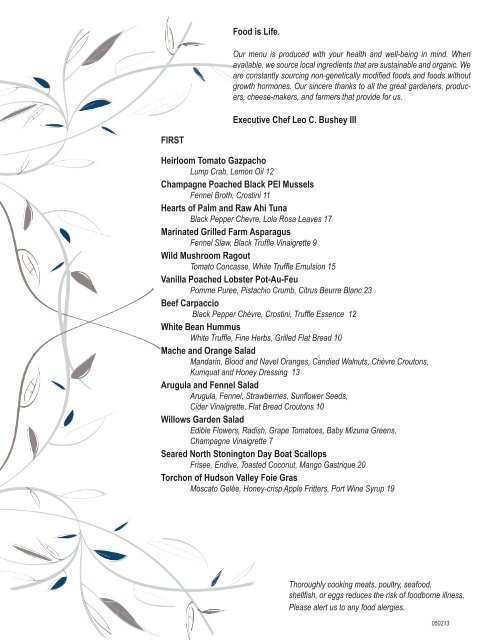 Dinner Menu DoubleTree Bristol