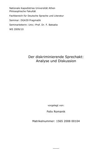 Der diskriminierende Sprechakt: Analyse und Diskussion - Monologue