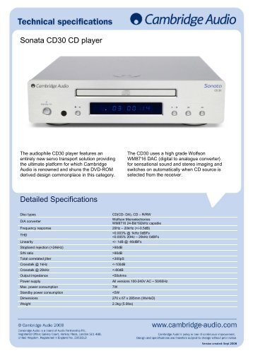 Sonata CD30 CD player Detailed Specifications - taurus high-end ...