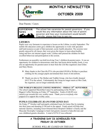 MONTHLY NEWSLETTER OCTOBER 2009 - Charville Primary School