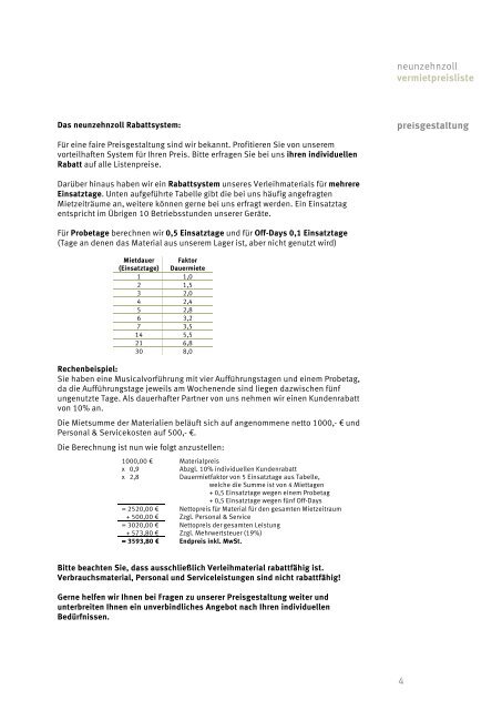 neunzehnzoll vermietpreisliste - neunzehnzoll eventservice