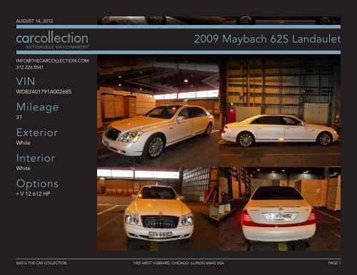 2009 Maybach 62S Landaulet VIN Mileage Exterior Interior Options